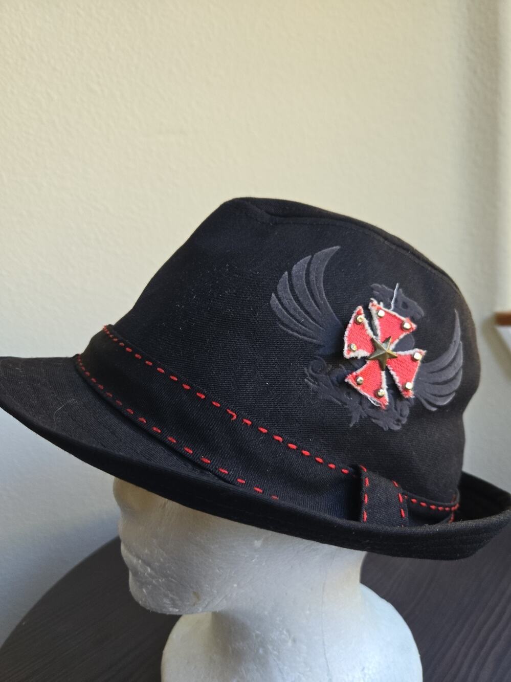 Pugs Gear Fedora Hat Black Fabric Unisex Cross Wings